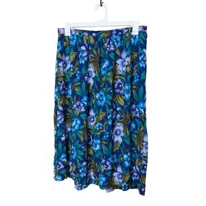 Alfred Dunner Vintage 90s Blue Floral Tropical Midi Skirt Size 14 Made in USA